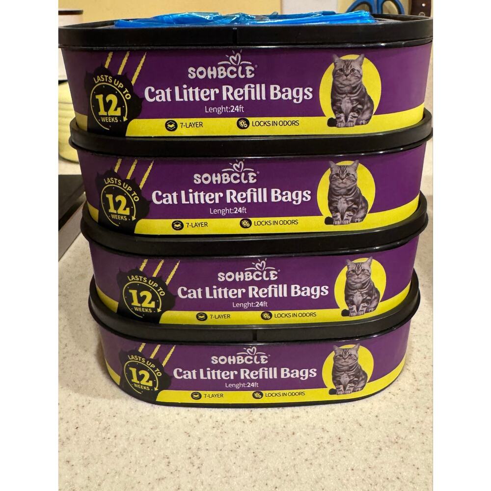 4 Pack SOHBCLE Cat Litter Disposal System REFILL BAGS 24 Ft Each